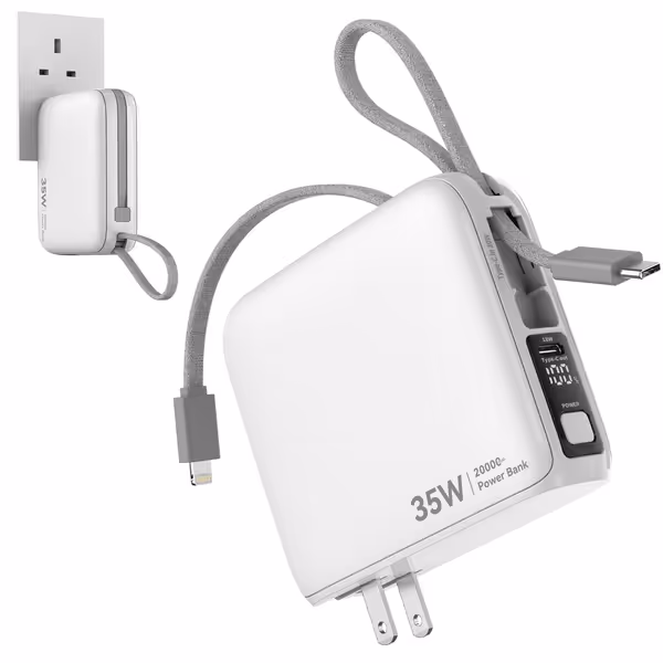 35W 20000mAh Portable Charger with Built-in Cables